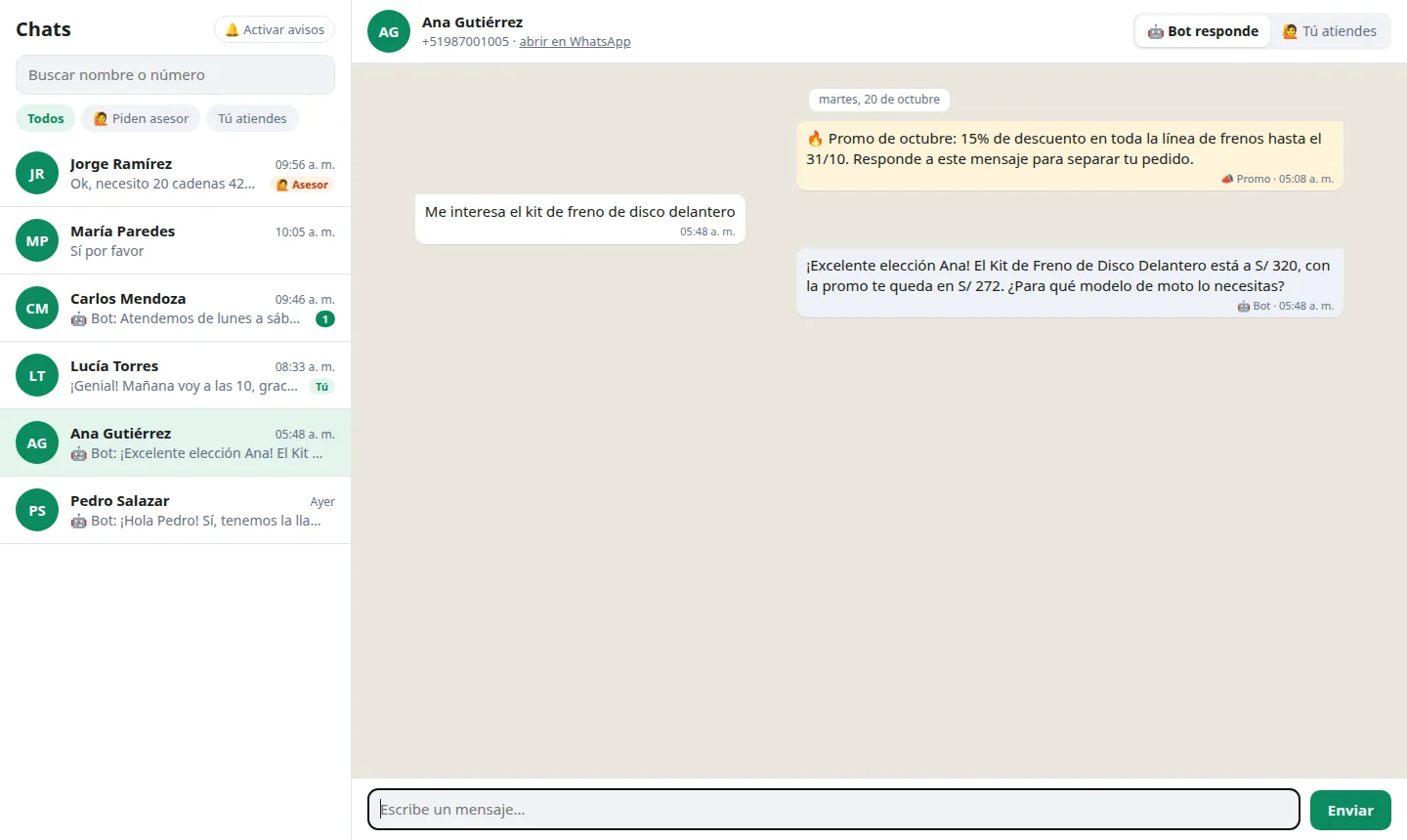 Cliente que respondió a una promoción y la IA continuó la venta